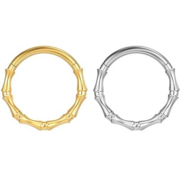 Imagem de LOMISS Brinco Piercing Titanio Nariz Argola Piercing Septo Orelha Tragus Pvd Clik Detalhada Bambu 1.2x8mm 10mm (Dourado, 10)
