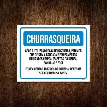 Imagem de Kit 3 Placa Azul Churrasqueira Condomínio Utilização - Sinalizo.Com