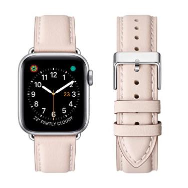 Imagem de OMIU Pulseira de couro genuíno compatível com Apple Watch SE séries 11, 10, 9, 8, 7, 6, 5, 4, 3, 2 e 1 de 38 mm, 40 mm, 41 mm e 42 mm (série 11/10), ultra para mulheres e homens