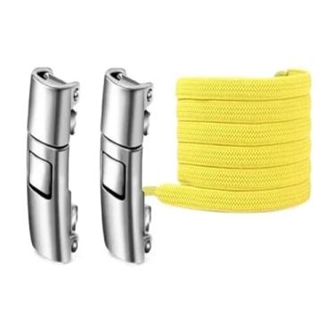 Imagem de Press Lock Shoelaces Without Ties Elastic Laces Sneaker 8MM Widened Flat No Tie Shoe Laces Kids Adult Shoelace For Shoes(Yellow)