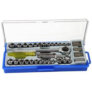 Imagem de Jogo de Soquete e Bits com Chave Catraca 1/4 e 3/8 Pol. com - FORTGPRO