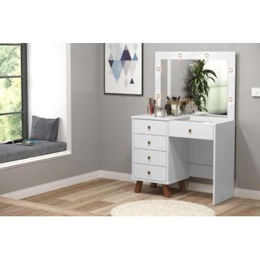 Imagem de Penteadeira Camarim ME Retrô 100% MDF Com Iluminação em LED e 5 Gaveta