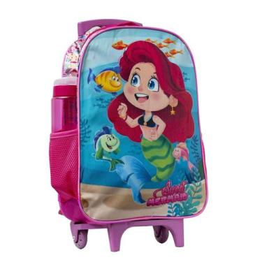 Imagem de Mochila Escolar Carrinho Infantil Feminina Sereia com Garrafa  - Winth