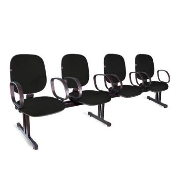 Imagem de Longarina Diretor 4 Lugares Braços Tecido Preto - Shop Cadeiras