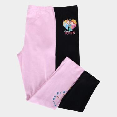 Imagem de Kit Calça Legging Infantil Disney Ariel e Princesas Menina, Rosa, Pret