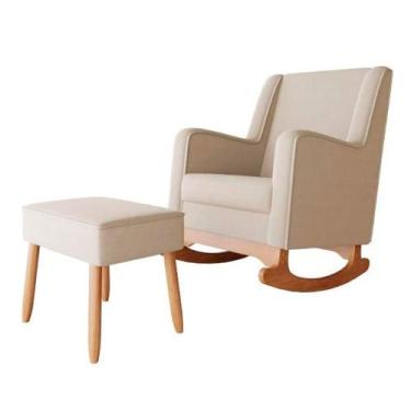 Imagem de Poltrona Amamentação Balanço com Puff Aquila Veludo Bege Claro Domm St