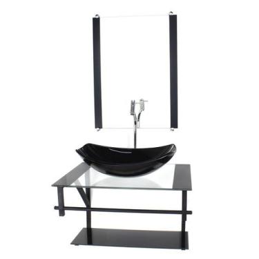 Imagem de Gabinete de vidro para banheiro 60cm ap cuba oval chanfrada  preto com