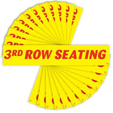 Imagem de Versa-Tags Adesivo vermelho e amarelo de 36,8 cm para revendedor de carro com slogan de para-brisa - assento da terceira fileira