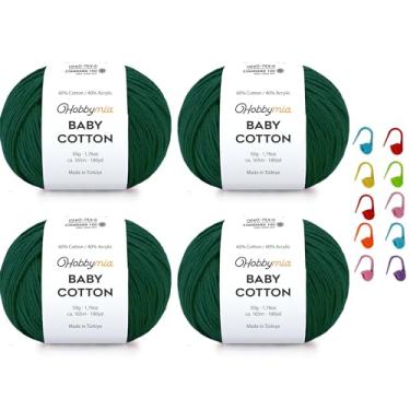 Imagem de HobbyMia Fio de algodão para bebês para crochê - 50 g / 180 m - (2) fio fino, peso esportivo - fio Amigurumi para linha de crochê - 60% algodão e 40% acrílico e 10 pontos (verde, 4 bolas)