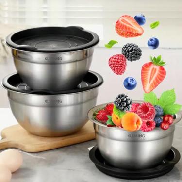 Imagem de Conjunto de Bowl Kleming, Tigela, Vasilha, Leves, Resistentes e Duráveis, Ideais para Mistura e Armazenamento com Tampas, Tigelas para preparo de alimentos, Bowls de inox com tampa |KLEMING