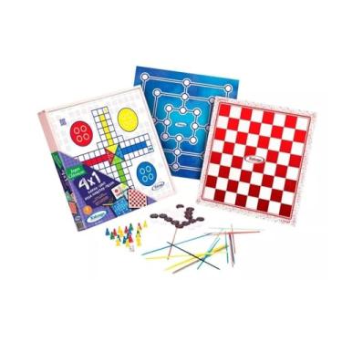 Imagem de Brinquedo Tabuleiro Ludo Dama Vareta Trilha 4 Jogos em 1