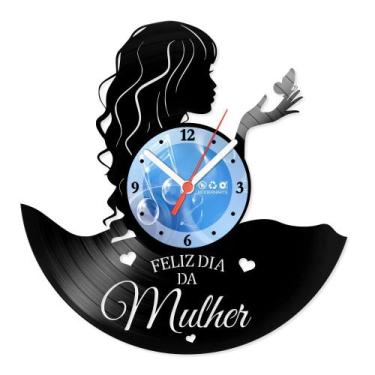 Imagem de Relógio De Parede Disco Vinil Datas Especiais - Feliz Dia Da Mulher - 