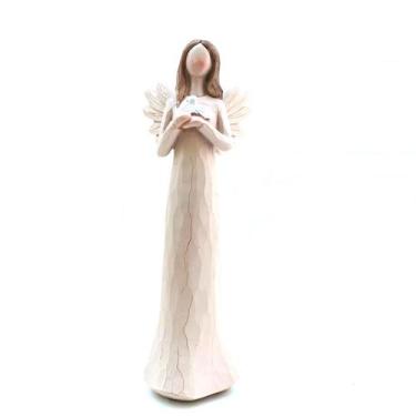 Imagem de Anjo Decorativo de Resina Segurando Pombo Grande 20cm - EF