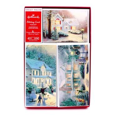 Imagem de Hallmark - Cartão de Natal em caixa de Thomas Kinkade sortido, casas de neve (40 cartões com envelopes e selos de alumínio)