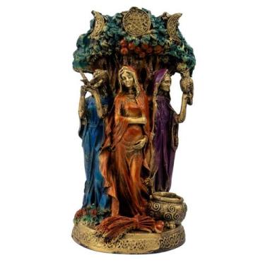 Imagem de Escultura Tríplice Deusas Hécate Fortuna Wicca 26 Cm Resina - Lua Míst