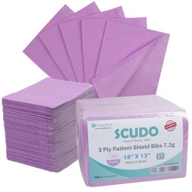 Imagem de 100 peças de babadores dentários de grau dental Scudo 7,2 g 3Ply da VASTMED | Lençol de babador descartável macio e impermeável para pacientes 33 x 45 cm | Capa de bandeja de dentista e suprimentos de