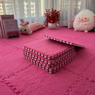 Imagem de Tapete interligado, tapetes macios de espuma vinílica acetinada, tapetes de área fofos, tapetes protetores, tapete de exercício para crianças, quarto de crianças, sala de estar, quarto, 12 peças (rosa
