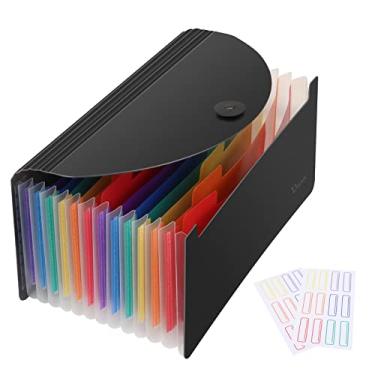 Imagem de Uquelic - Pasta de recibos com 13 bolsos expansíveis - Arco-íris grande capacidade organizador de documentos pequeno com etiqueta, 25,4 x 12,7 cm, Preto