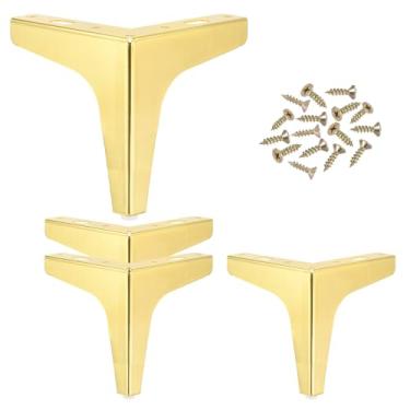 Imagem de PATIKIL Pernas de móveis de metal 13 cm, pacote com 4 pés de móveis triangulares DIY pernas de substituição estilo moderno para armário armário mesa sofá cômoda, dourado