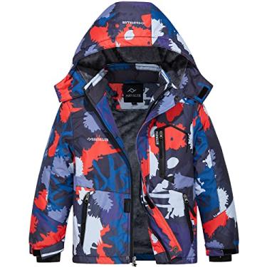 Imagem de Jaqueta de esqui impermeável para meninos, casaco de inverno à prova de vento, casaco de neve quente, capa de chuva com capuz, corta-vento, laranja, camuflagem 14-16