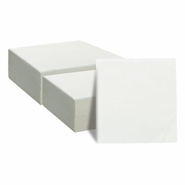 Imagem de KMAKII Guardanapos descartáveis de papel branco com toque de linho guardanapos de pano premium ideais para restaurante, eventos, casamentos e festas, 100 unidades 40,6 x 40,6 cm