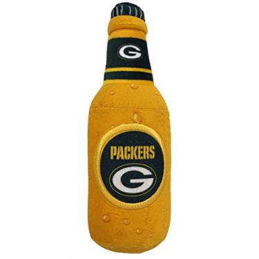 Imagem de Garrafa de cerveja NFL Green Bay Packers brinquedo de pelúcia para cães e gatos - Mais fofo brinquedo de pelúcia para cães e gatos com barulho interno e lindo nome do time de futebol