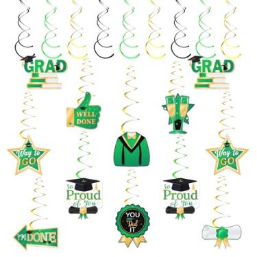 Imagem de 21 peças de formatura espirais pendurados parabéns suprimentos para festa de graduação parabéns pendurar faculdade ensino médio decorações de festa de pós-graduação verde e dourado