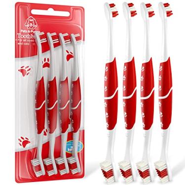 Imagem de Escova de dentes para cães e gatos com cerdas macias – Fácil limpeza dos dentes e cuidados dentários, escova de dentes antiderrapante com cabeça dupla para cães
