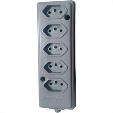 Imagem de Tomada Barra Naticon 2P+T. 10A. 5 Tomadas Cinza