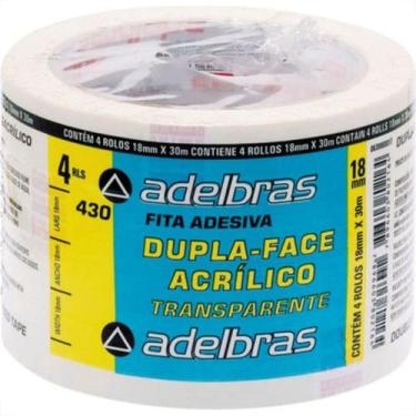 Imagem de Fita Dupla Face Adelbras Acrilica Transparente 18X 30M  - Kit C/4