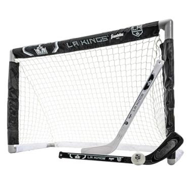 Imagem de Franklin Sports Conjunto de mini hóquei Los Angeles Kings – Conjunto de gol de hóquei no joelho, bola e 2 bastões de hóquei – Mini rede de gol – Conjunto de hóquei oficial da NHL, 71 cm x 50 cm x 30 cm