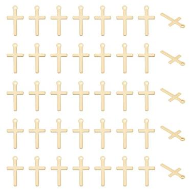 Imagem de UNICRAFTALE Cerca de 60 peças de pingentes cruzados a ouro 24 K verdadeiros pingentes de fé pequenos crucifixos pequenos pingentes de cruz pingentes de latão para brincos faça você mesmo, pulseira,