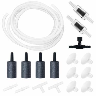 Imagem de MoonOrange Kit de acessórios de bomba de ar para aquário com tubo padrão, 2 peças de pedras de ar, 2 válvulas de retenção, 6 ventosas, 4 conectores, válvula de controle em forma de T (kit de tubulação