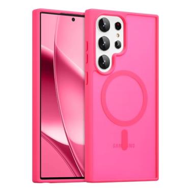 Imagem de RALEAVO Capa magnética forte para Samsung Galaxy S23 Ultra [compatível com Magsafe] Capa protetora fina à prova de choque para celular S23 Ultra com traseira rígida translúcida, rosa choque