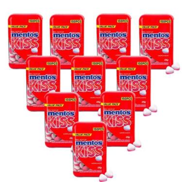 Imagem de Kit 10 pastilhas Mentos sem açúcar pote com 150 unidades cada Kiss Mor