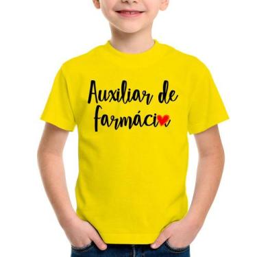 Imagem de Camiseta Infantil Auxiliar de Farmácia por Amor - Foca na Moda, Amarel
