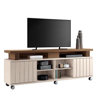 Imagem de Rack Bancada Briz 1.8 para TV até 70 - HB Móveis, Off White/Castanho