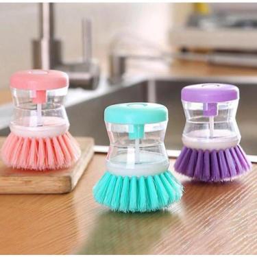 Imagem de Kit 3 Escovas De Lava Louças Com Porta Detergente Coloridas - JW SHOP,