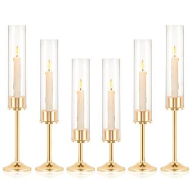 Imagem de Conjunto de 3 castiçais Hurricane, castiçais cônicos de metal com sombra de vela de vidro, suporte de vela moderno Hurricane, adequado para decoração de mesa de jantar, sala de estar, lareira