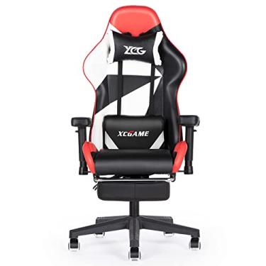 Imagem de Cadeira de jogos estilo corrida cadeira de escritório ergonômica com encosto alto, cadeira reclinável ergonômica com apoio para os pés, braços dobráveis, encosto de cabeça, couro PU, executivo,