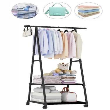 Imagem de Arara organizadora de roupas sapatos portatil 2 prateleiras com rodinh