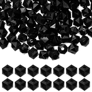 Imagem de PATIKIL Contas facetadas de cubo acrílico de 10 mm, 200 peças de contas quadradas de diamante espaçadoras soltas para fazer joias, pulseira, colar, brincos, sinos de vento, artesanato, preto