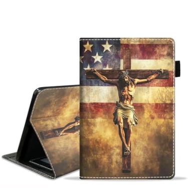 Imagem de BXIKEOPIU Capa para tablet Amazon Kindle Fire HD 10 (10,1 polegadas, 9ª/7ª geração, versão 2019/2017), capa fólio fina de couro PU com suporte para despertar automático, bandeira americana Santa Cruz