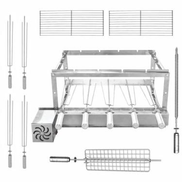 Imagem de Kit Grill Giratório Churrasqueira Grill Gira Inox 5 Espetos - SaveFort