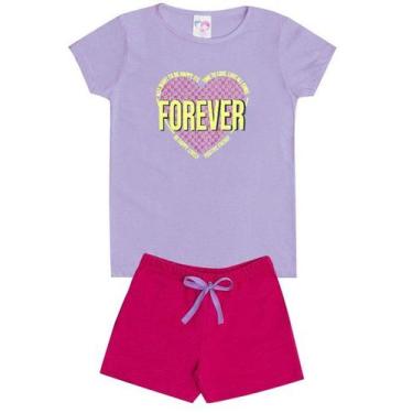 Imagem de Conjunto de Verão Infantil Feminino Blusa Roxa e Shorts Forever Love R