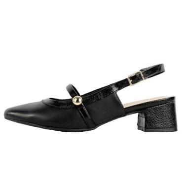Imagem de Sapato Comfortflex Slingback Fivela Bico Fino, 35, Preto
