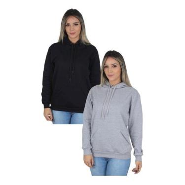 Imagem de Kit 2 Moletom Liso Feminino Blusa De Frio Casual Canguru - Hs, Preto, 