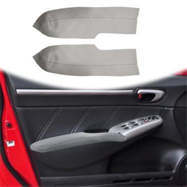 Imagem de QianBao 2 peças de substituição de capa de couro para apoio de braço da porta dianteira para Honda Civic 2006-2011, painel de porta esquerda e direita DIY com ferramenta de instalação cinza
