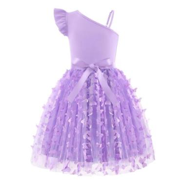 Imagem de Vestido Arshiner Girls Easter Tule Party One Shoulder Roxo