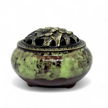 Imagem de Turíbulo Incensário de Mesa em Cerâmica Verde e Marrom 8 cm - Flash